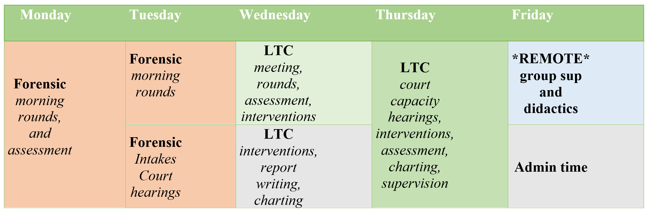 IHS Sample Schedule